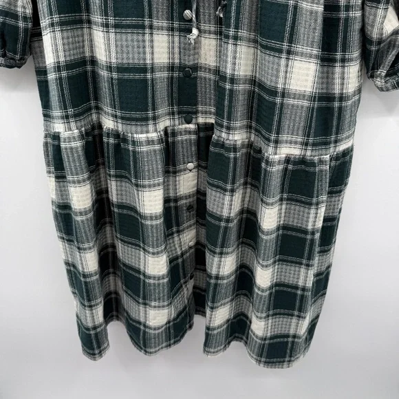 Knox Rose Green & Ivory Plaid Button-Front‎ Long Sleeve Midi Dress Sz 2X Plus - Picture 5 of 16